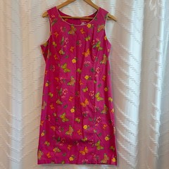 Pappagallo Pink Butterfly Floral Pique Shift Dress Womens 10 Sleeveless Preppy