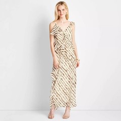 Future Collective Womens Brown Print Asymmetrical Ruffle Sleeveless Maxi Dress M