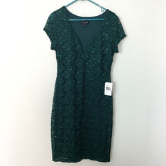 Connected Apparel Floral Lace Dress Women Size 12 Sweetheart Plunge Neckline NEW