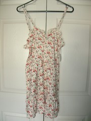NEW Juniors Floral Tiered Mini Ruffled Sun Dress sz S or M peach sleeveless knit