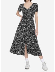GOTHIC BLACK FRIDAY OCCULT SYMBOLS BUTTON FRONT MIDI MAXI DRESS SZ LG HALLOWEEN