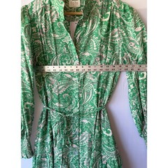 Fate Green Paisley Ruffle Neck Button Front Tiered Mini Dress Small NEW