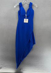 Angel Biba Dress Womens 8 Royal Blue Bodycon Asymmetrical Plunge Neck NWT