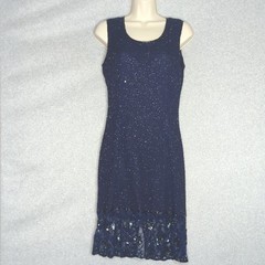 Vintage Bellissima Navy Blue Beaded Sequin Lace Cocktail Party Mini Dress M