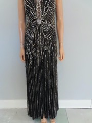 Jenny Packham Black/Silver Beaded Bow Detail Long Evening Dress US 8-10