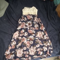 J for Justify Navy Floral Midi Sundress V-Neck Strappy Lace Women’s M