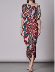 Saaksha & Kinni Multi Color Micro Pleated Kaftan Dress Sz L