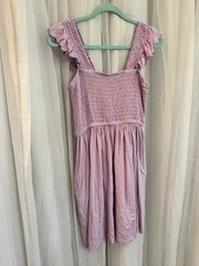 Nordstrom Lavender Smocked Ruffled Cap Sleeve Dress With Pockets