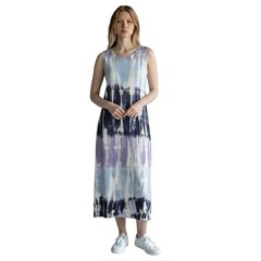 Young Fabulous & Broke Maxi Dress Medium Linen Blend Tie Dye Blue Boho Artistic