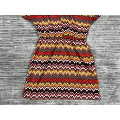 Espresso Mini Dress Womens L Red Multi Chevron Zigzag Elastic Waist Keyhole Back