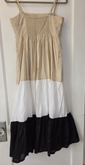 J.Crew Square-Neck Tiered Color block Maxi Dress Beige/White/Black Sz 2