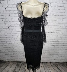 NWT Bella Barnett Black Sheer Polka Dot Overlay Sequin Bodycon Maxi Dress XS