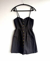 C.O.P.E Black Button Front Sweetheart Strappy A-Line Mini Dress Womens S