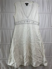 VTG Eddie Bauer Linen Cotton Embroidered Knit Stitch Floral Sz 12 Long Dress