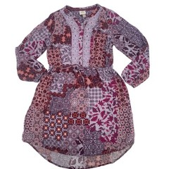 Knox Rose Size Large Purple Mixed Print Metal Buttons Embroidered Boho Dress