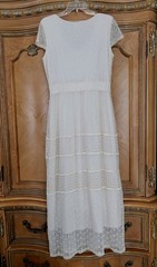 Vintage Womens Reba Maxi Lace Dress Large Smocked Boho Off White
