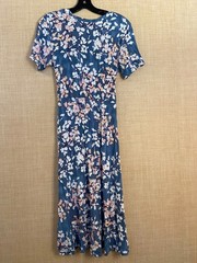 Matty M cap sleeve wrap style A-line dress size M blue w/pink&white floral print