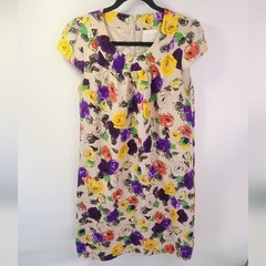 Kate spade 100% silk cream, green, red, yellow baby doll dress size M medium