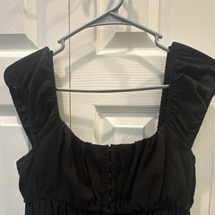 Mixed Threads Black Solid Square Neck Smocked￼Stretch Midi Dress Women’s L
