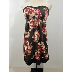 Motherhood Maternity Strapless Floral Sweetheart Empire Waist Dress Brown Large