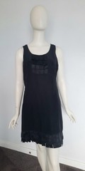 Ojay Size 12 Black 100% Silk Sleeveless Knee-length Shift Dress Pleat Accents