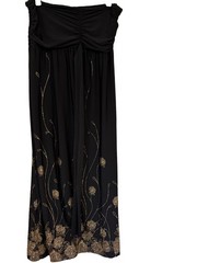 Roman Black Strapless Maxi Dress with Gold Glitter Design – Size 16