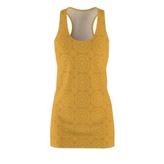 Yellow Mandala Pattern Racerback Dress | Floral Geometric Print