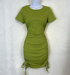 New Womens Green Ruched Drawstring Side Bodycon Dress / Small