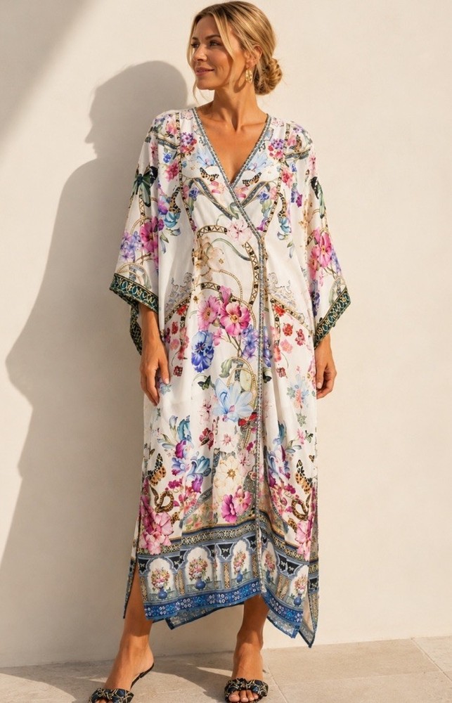 New Camilla Wrap Dress Monserrate Magic One Size Kaftan Long Linen Floral $699