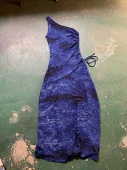 90s Stunning Blue Glitter One Shoulder Sleeveless Long A-Line Dress