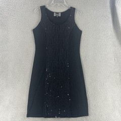 Slinky Brand Dress Sequins Womens Small Black Sleeveless Lace Party Made USA