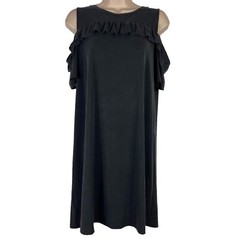 Ann Taylor Loft Shift Dress Women&rsquo;s Petite PM Above Knee Cold Shoulder Gray
