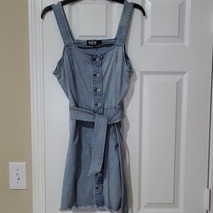 Blue Denim Sleeveless Button-Front Belted Knee-Length Shift Dress 0