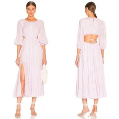 Cinq à Sept Lyle Cutout Striped Midi Dress Lilac White Cotton Blend Size 6 NWT
