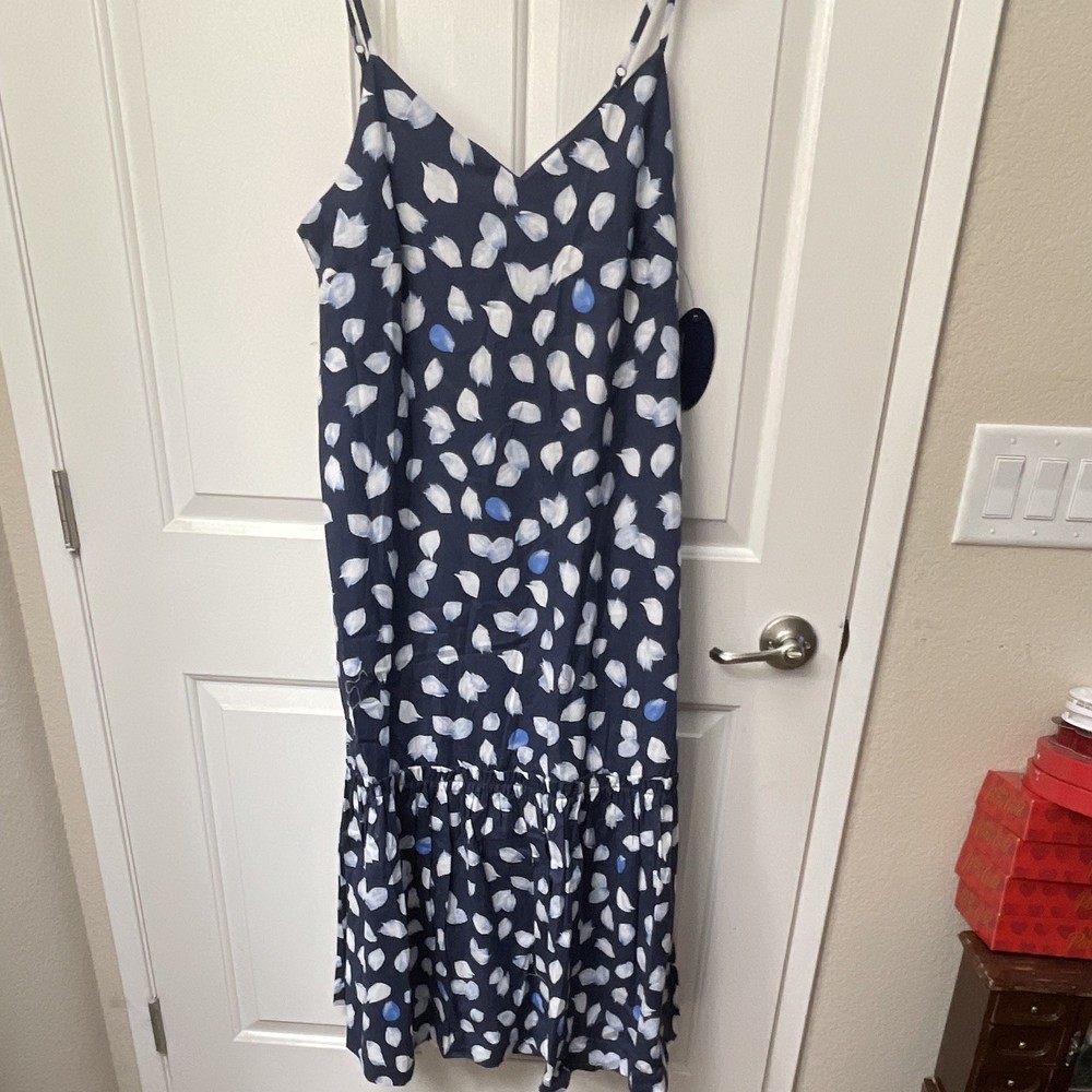 Scoop Navy/White Floral V-Neck Maxi Dress Adjustable Spaghetti Straps L Bow