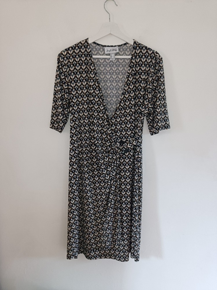 Joseph Ribkoff Multicolour 1/2 Sleeve Fixed V Neck Wrap Dress Built In Clasp 16