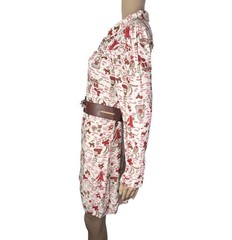 ModCloth Floral Print Cream Brown Button Up Short Shirt Dress Tunic Size Small