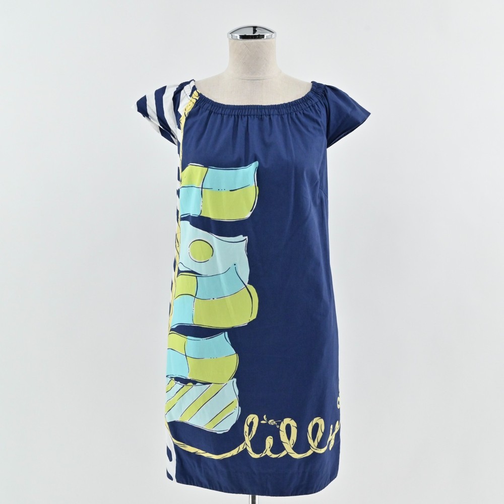 Lilly Pulitzer Navy Sullivan You&rsquo;re Flagged Nautical Shift Dress Size XS Coastal