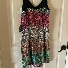 NEW Express Rainbow Multicolor Sequin Adjustable Party Dress ASO Josie Saltzman