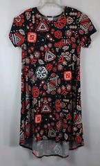 LuLaRoe Black Multicolor Geometric Carly Dress Women Size XL Short Sleeve – NWOT
