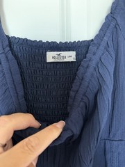 Hollister S Navy Solid Square Neck Smocked Puff Short Sleeve Ruffle Maxi Dress
