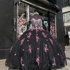 gothic Quinceanera Dresses Pink Lace Applique Long Sleeves Beaded lace-up corset