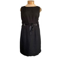 Jade Black Floral Jacquard Sheath Dress Rhinestone Grommet Satin Tie Size 16