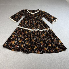 COS Dress Women Medium Black Floral Midi 3/4 Sleeve Lace Trim Cottage Boho Fall