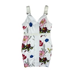 Ted Baker Amylia Dress Size 4 White Floral Garden Bodycon Sheath Sleeveless N55