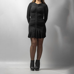 Balmain Pleated Asymmetric Slim Fit Elastic Black Short Dress Size S US26 IT40