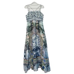 Camilla Jardim Party Strap Detail Maxi Dress Size Large Silk Linen Embellished