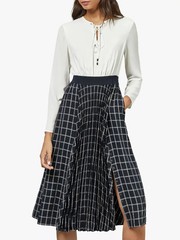 Ted Baker Francesca White & Navy Check Pleated Lace-Up Midi Dress Size 5 | 12