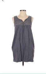 J Crew Factory XS 100% Cotton Gray Crochet Lace Pocket Shift Dress Boho