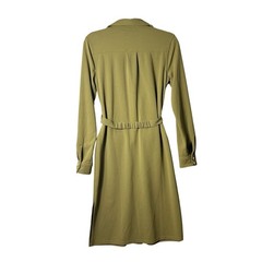 Justfab Dress Womens S Green Collared Long Sleeve Belted Dress Career NEW